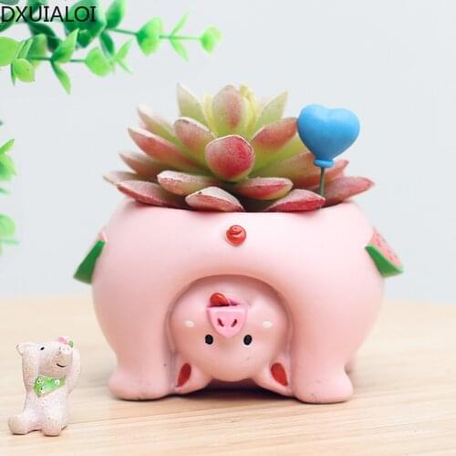 Home decoration cartoon resin creative succulent plant flower pot desktop potted animal pig dog cat bear ornament DXUIALOI