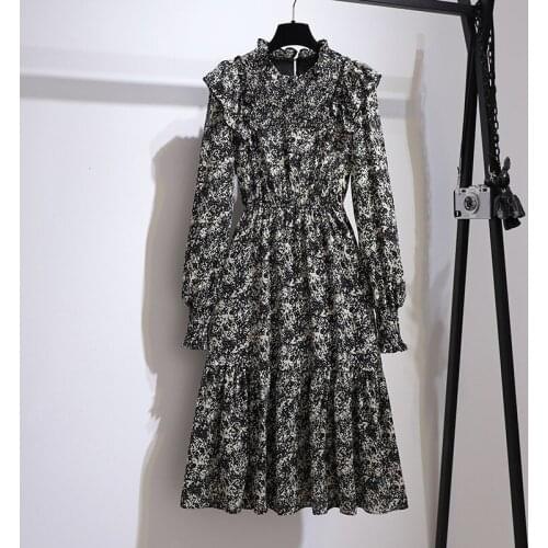 Elegant Polka Dot Women Dress Female Casual Flare Sleeve Chiffon Dot Print Dresses A-line Vintage Sweet Clothing Vestidos 800B