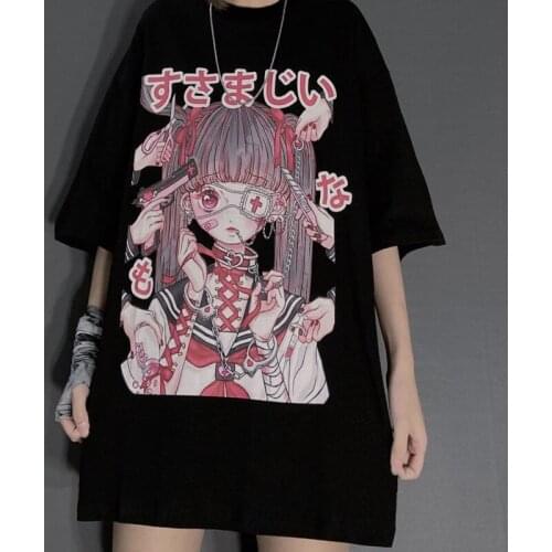 Summer Gothic Sexy Loose Women T-shirt Punk Dark Streetwear Ladies Female T-shirts Anime Sweet Cool Top Harajuku Couples Clothes