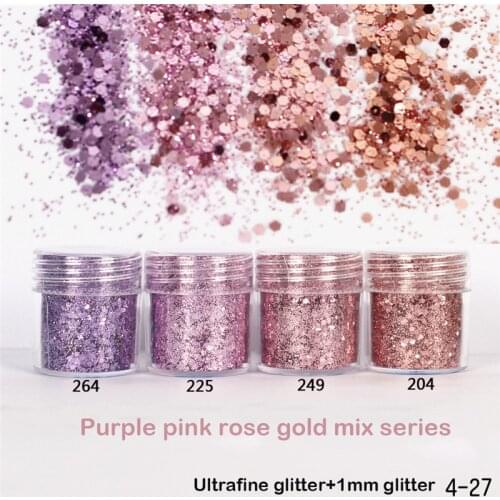 Holographic Nail Powder 1Jar Purple Pink Rose Gold Colorful Mix Series Shiny Flakes Glitter Sequins Gel Polish Nails Art Decor