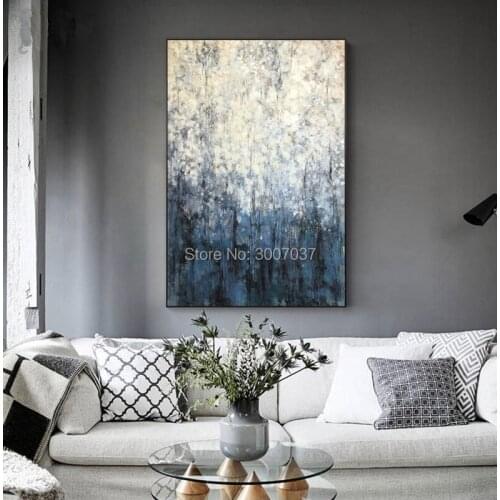 Handmade Canvas Modern Hand Painted Oil Painting on Canvas for Living Room Abstract Blue and White Painting Home Decoration