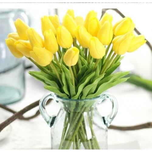 30Pcs Tulip Artificial Flower White Red Yellow PU Real Touch Fake Tulips for Home Decoration fake Flowers Bouquet Wedding Decor