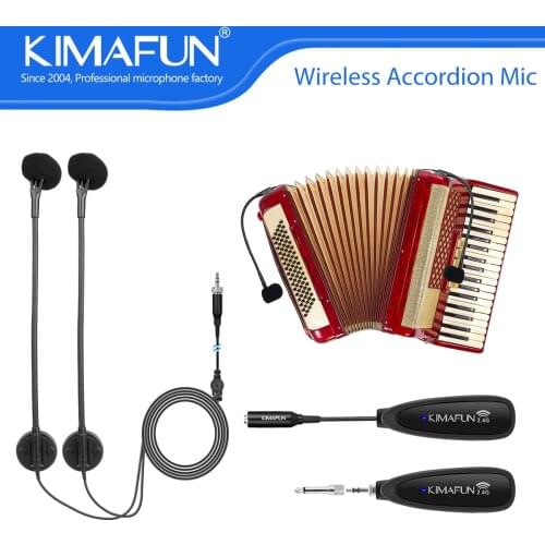 KIMAFUN Rechargeable Wireless Dual Accordion Microphone Transmitter Receiver Set 50FT Range Youtuber Accordionist Teaching Mic