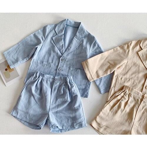 2 3 4 5 6 7 Y Toddler Boys Sets Casual Solid Color Cotton and Linen Jacket Shorts 2pcs Kids Clothing Summer Baby Boys Suits New