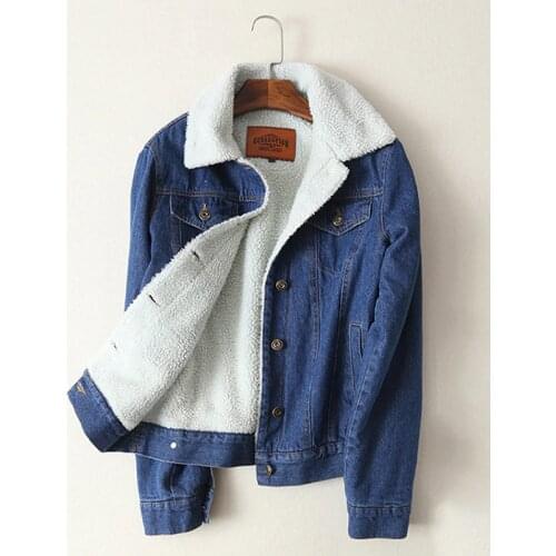 2020 winter autumn lambswool denim jacket casual jean coats turn down collar thick solid outwear single breasted chaqueta mujer