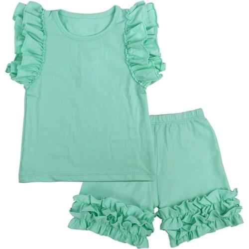 Girls Summer Clothes Kids Clothing Baby Girls Sets Ruffle Tank Tops+Shorts Children Outfits Clothing Set Shorts set10 Colors