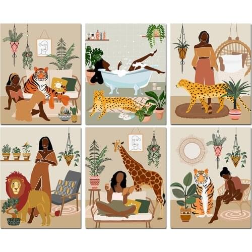 Morocco Lion Tiger Leopard Giraffe Jungle Nordic Posters And Prints Wall Art Canvas Painting Wall Pictures For Living Room Decor