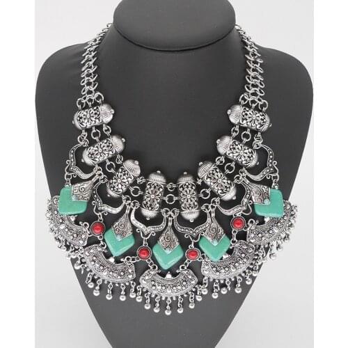 Fashion Large Silvery Collar Choker Necklace Woman Bohemian Ethnic Statement Maxi Pendants Indian Big Bib Necklace For Women