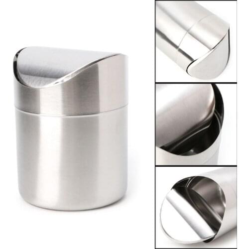 Stainless Steel Desk Trash Bin Countertop Waste Can With Swing Lid 1.5 L HX6D