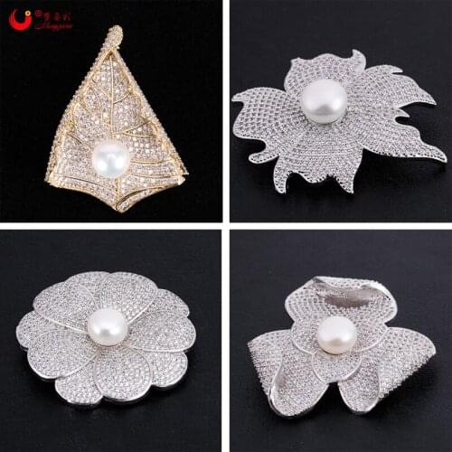 MZC Zircon Phoenix Flower Brooch Copper Leaf Broches Freshwater Pearls Femme Lapel Pin for Women Wedding Jewelry Party Gifts
