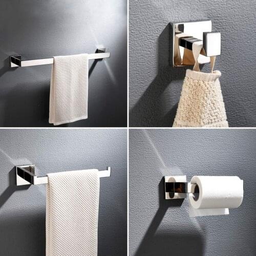 Stainless Steel Bathroom Accessories Set Towel Holder Mirror Plated Sliver Towel Ring Wall Mounted Hook Toilet Roll Paper Holder