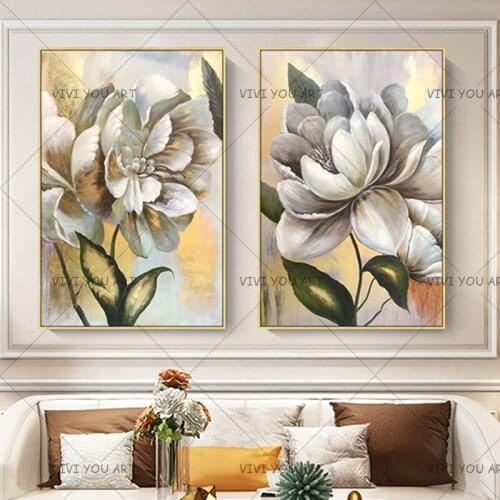 Newest 100% Hand Painted Abstract WhiteFlowers Oil Painting On Canvas Wall Art Wall Pictures Painting For Living Room Home Decor