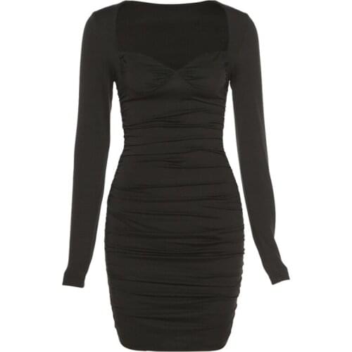 2021 Fall Winter Women Bodycon Dress Long Sleeve Sexy Mini Black Elegant Club Party Dresses Ladies Ruched Vestido Clothes