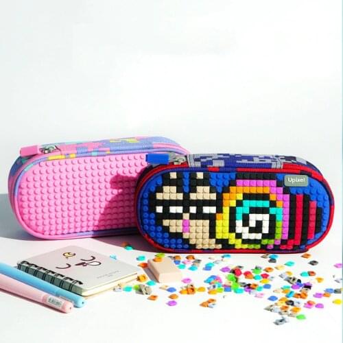 DIY puzzle cute pencil case Intelligence stationery box Children pen case Cartoons pencil bag Building Blocks big pen bag gifts