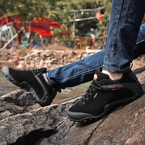XIANGGUAN Genuine Leather Hiking Shoes Breathable Athletic Outdoor Climbing Shoes Men Women Trekking Tourism Mens Sneakers