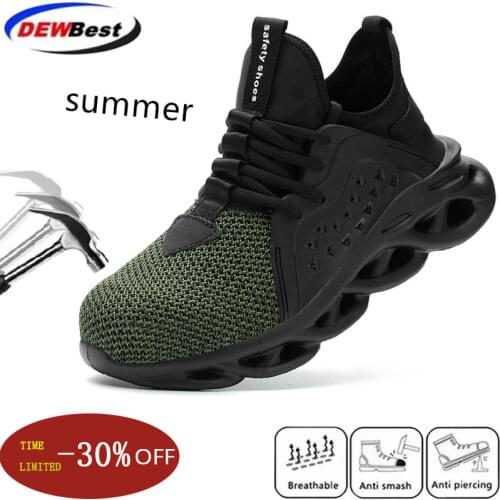 Dewbest Work Safety Shoes For Men Summer Breathable Boots Working Steel Toe Anti-Smashing Construction Safety Work Sneakers