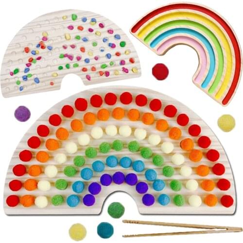 Rainbow Board Wooden Toys Baby Montessori Educational Toys Color Sorting Sensory Nordic Wood Toys Clip Beads Games Gift For Kids