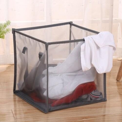 Nordic Dirty Clothes Basket Mesh Folding Breathable Dirty Clothes Bag 3-color See-through Mesh Storage Basket Bathroom Organizer