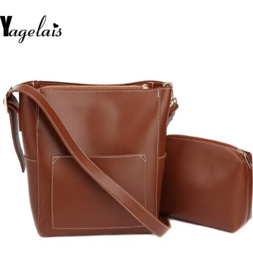 Zipper Bucket Shoulder Bags For Women Vintage Large Capacity Soft Ladies Messenger Bags Work Female Composite Bags 2019