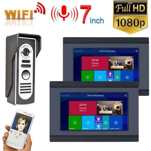 7 inch 2 Monitors Wired /Wireless Video Door Phone Doorbell Intercom Entry System with HD 1080P Wired IR Camera,Support Unlock