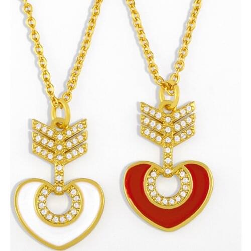 FLOLA Gold Chain Heart Necklace For Women Crystal Enamel Pendant Necklace CZ Cubic Zirconia Trendy Jewelry Women Gifts nkes06