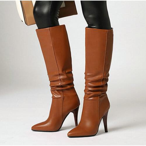 AIWEIYi Woman Knee High Boots Pointed toe Thin High Heels Boots Non-slip Winter Thigh High Boots Fur Botas Mujer