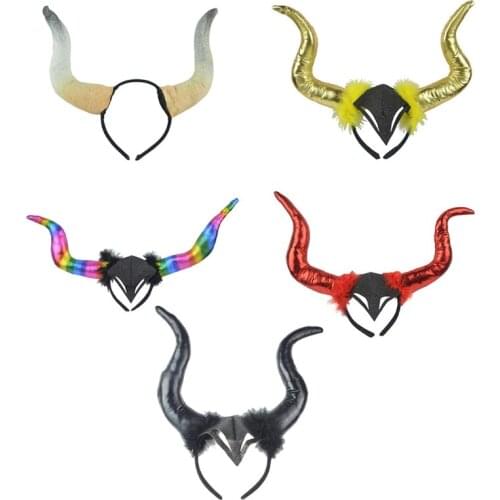 Women Ox Horn Headdress Party Props Devil Horn Headband for Halloween Party Creative Christmas Cosplay Hair Accessories