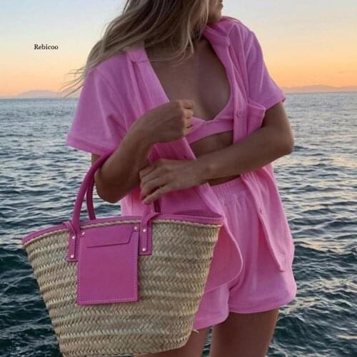 Women Outfit Short Sleeve Solid Color Single-breasted T-shirt Top Loose Shorts Two Pieces Set Homewear for Spring/Summer