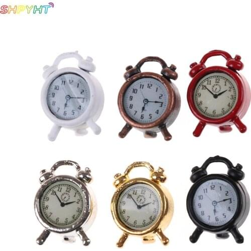 NEW 1pcs 1:12 Scale Alarm Clock Mini Home Decoration Dollhouse Miniature Toy Doll Kitchen Living Room Accessories 6 Colors