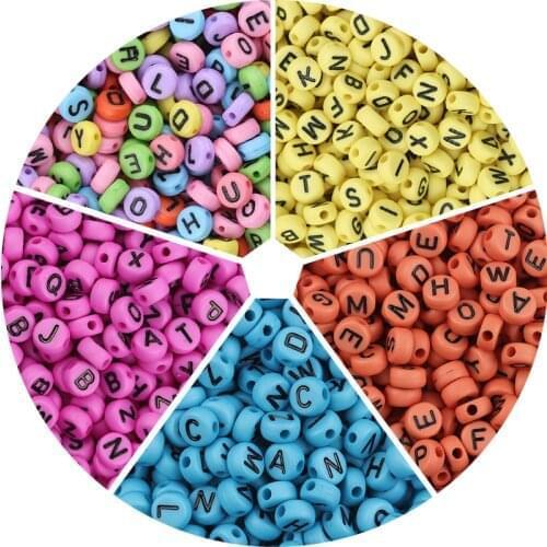 100pcs/lot Acrylic Round Mixed Letter Beads Charms Early Education DIY Loose Beads Alphabe Women Bracelet Making