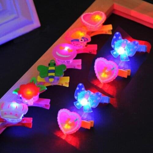 25pcs/lot Blinking Hairpin Soft Rubber Led Cartoon Hair Clip Birthday Party Decoration Light Up Toys Flashing Hair Accessories