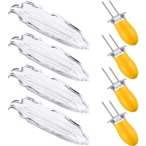 4PCS Corn Tray Storage Container Family Corn Tray Barbecue Tool BBQ Transparent Dish Corn On The Cob Holders Set Barbecue Tools