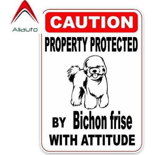 Aliauto Lovely Car Sticker Property Protected By Bichon Frise Dog Vinyl Decal Cover Scratches for Chevrolet Smart Bmw ,14cm*10cm