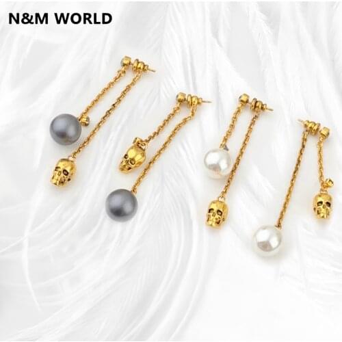 Fashion Jewelry & Accessories 2021 New Fashion Punk Rock Style Punk Hip Hop Skull Pendant And Pearl Pendant Asymmetric Earrings