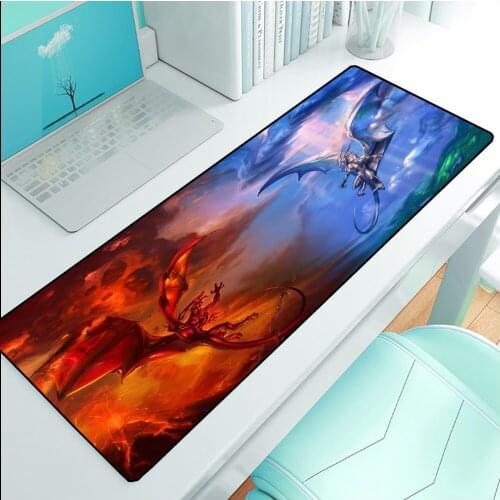 Mairuige Red and Blue Duel Large Mousepad Xxl MSI Ice Fire Dragon Gamer Mouse Pad Natural Rubber Non-slip Mousepad 90x40 Carpet