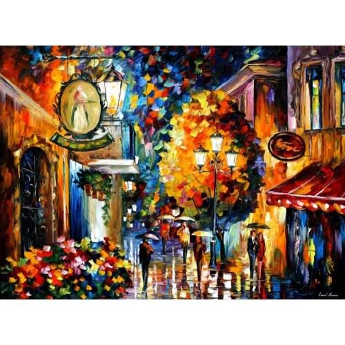 Beautiful landscape paintings cafe in the old city palette knife art on canvas wall pictures for living room