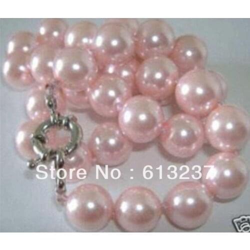 Beautiful 12mm pink shell simulated-pearl round beads high grade chokers necklaces rope free shipping jewelry 18inch MY4611