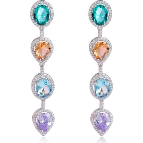 SINZRY hotsale elegant fancy jewelry cubic zircon waterdrop colorful dangle earrings for women