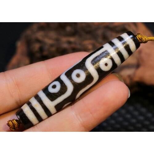 Magic Power Tibetan Old Agate 9 Eye King Master Long dZi Bead Totem Amulet 78MMs Timestown