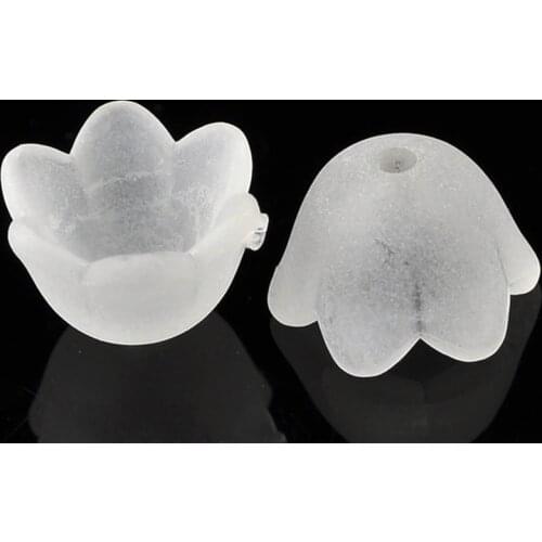 DoreenBeads Frosted Acrylic Beads Lucite Flower White DIY Making Earrings Jewelry About 10mm x 9mm, Hole: Approx 1.3mm, 60 PCs