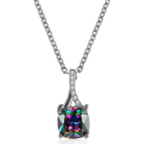 Mystic Rainbow Crystal Zircon Pendant Necklace Fit Chain 18Inch Solid 925 Sterling Silver Pendant PN931