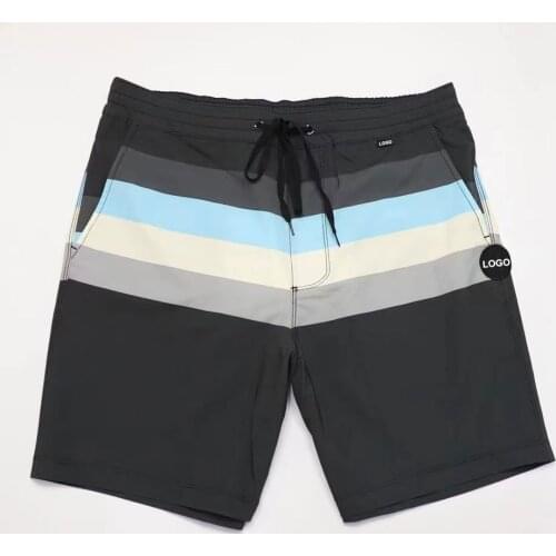 Top Quality Bermuda Waterproof Quick Dry Mens Striped Beachshorts 4-way Elastic Board Shorts Summer Surf Swim Gym Trunks Phantom