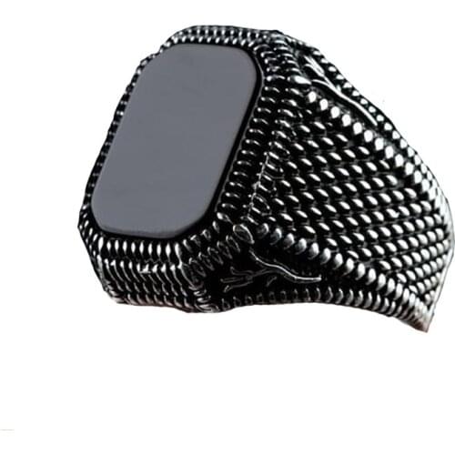 New Arrival Mens Rings Vintage Natural Black Square Agate Pattern Gift Luxury Jewelry Punk Anniversary Fashion Wholesale