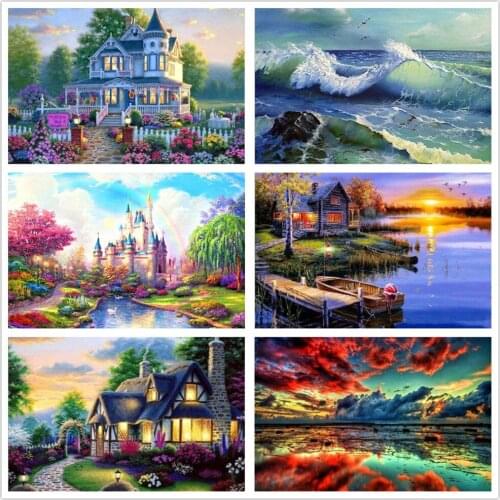 5D Diy Diamond Painting Cross Stitch Kits Diamond Embroidery Home Decoration Painting Picture Home Decor Label Villa Scenery