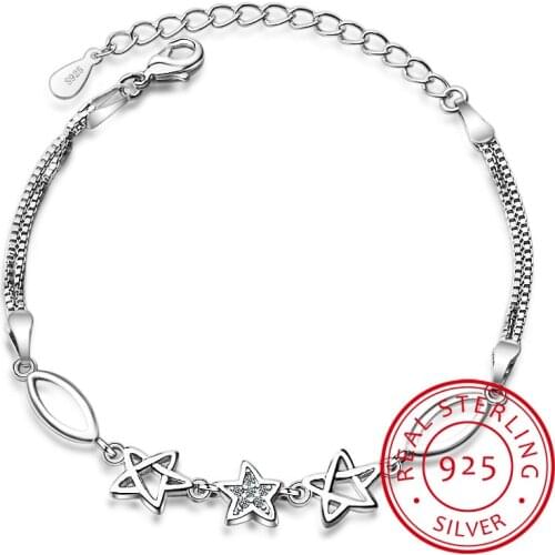 New Arrivals Real Pure 925 Sterling Silver Hexagram Magen David Star Bracelets For Women pulsera de plata Drop Shipping