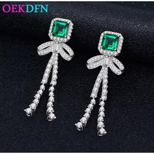 OEKDFN Luxury 100% 925 Sterling Silver Drop Earrings For Women Vintage Emerald Gemstone Dangle Earrings Wedding Fine Jewelry