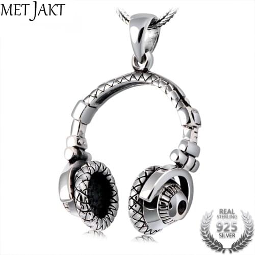 MetJakt Hip-hop Headset Pendants Solid 925 Sterling Silver pendant for necklace for Mens Punk Rock Jewelry(Only Pendant)