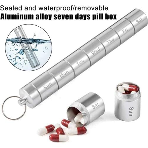 1Pcs Portable Pill Case 7 Days Travel Pill Box Aluminum Alloy Travel Pill Holder Waterproof Anti Rust Organizer Detachable