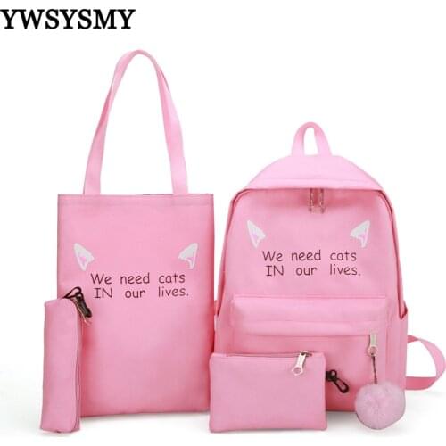 Children Bags Teenage Girls Backpacks Zipper Students Shoulder Bags Canvas Backpacks Girls School Bags Kids Backpacks 4pcs/set