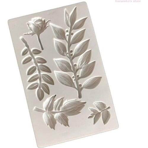 Neko Rose Flower Leaf Vine Silicone Mold Clay Fondant Mold DIY Cake Decoration Tool Candy Sugar Cookies Chocolate Mould